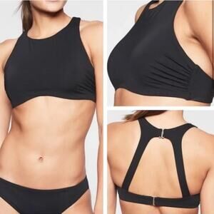 Athleta Size 36B/C Maldives High Neck Bra Cup Bikini Top Black Removable Pads